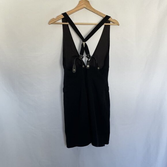 The Limited Vintage Black Suspender Dress Silver Button Accents Size 6 Wool Rayo - Picture 8 of 9